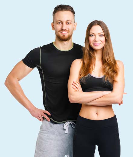 Young and in shape couple smiling while wearing gym clothes | Aesthetics/ Anti-Aging | EMSCULPT NEO